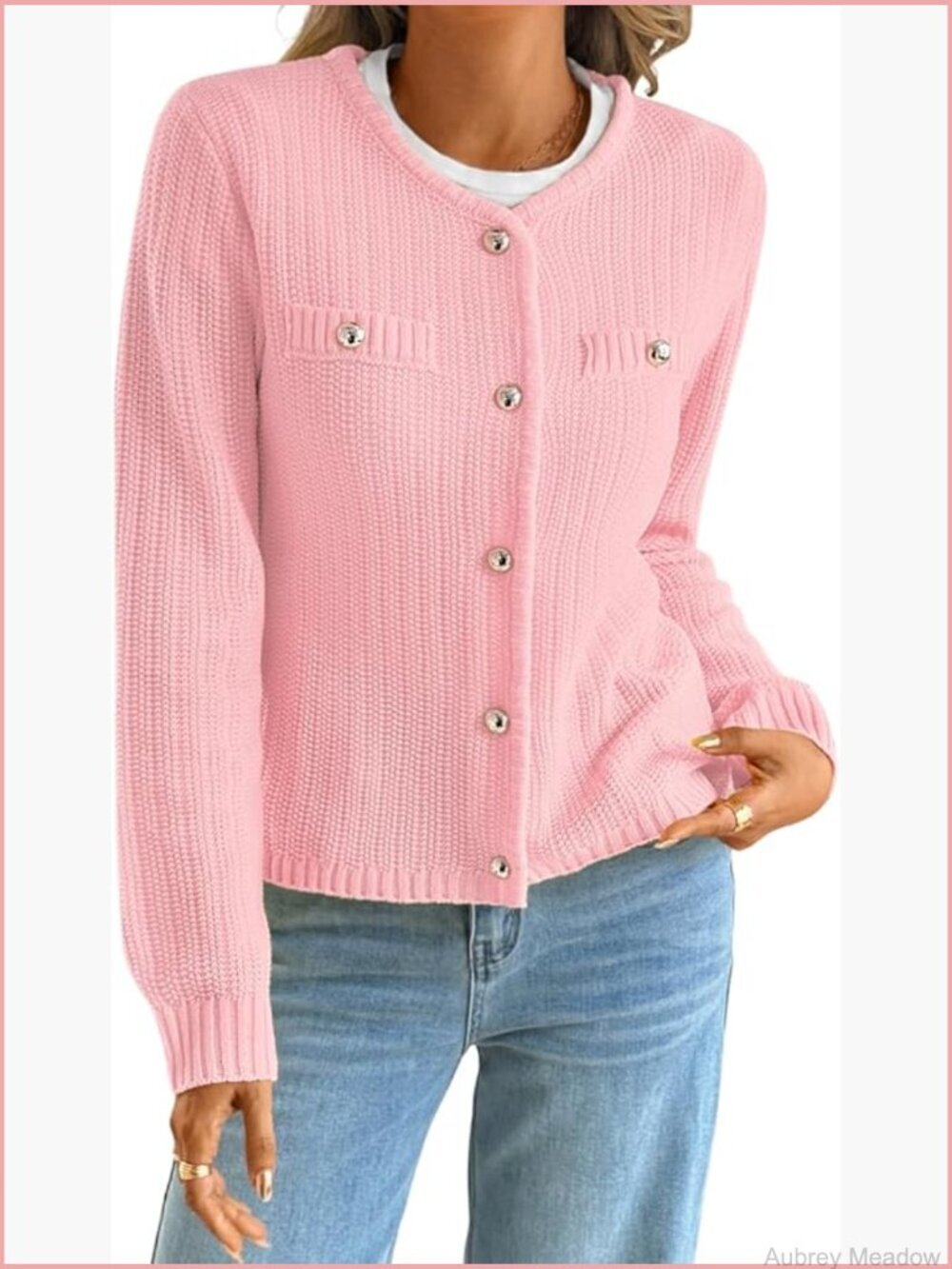 Cropped Cardigan Sweater with Gold Buttons for Women
